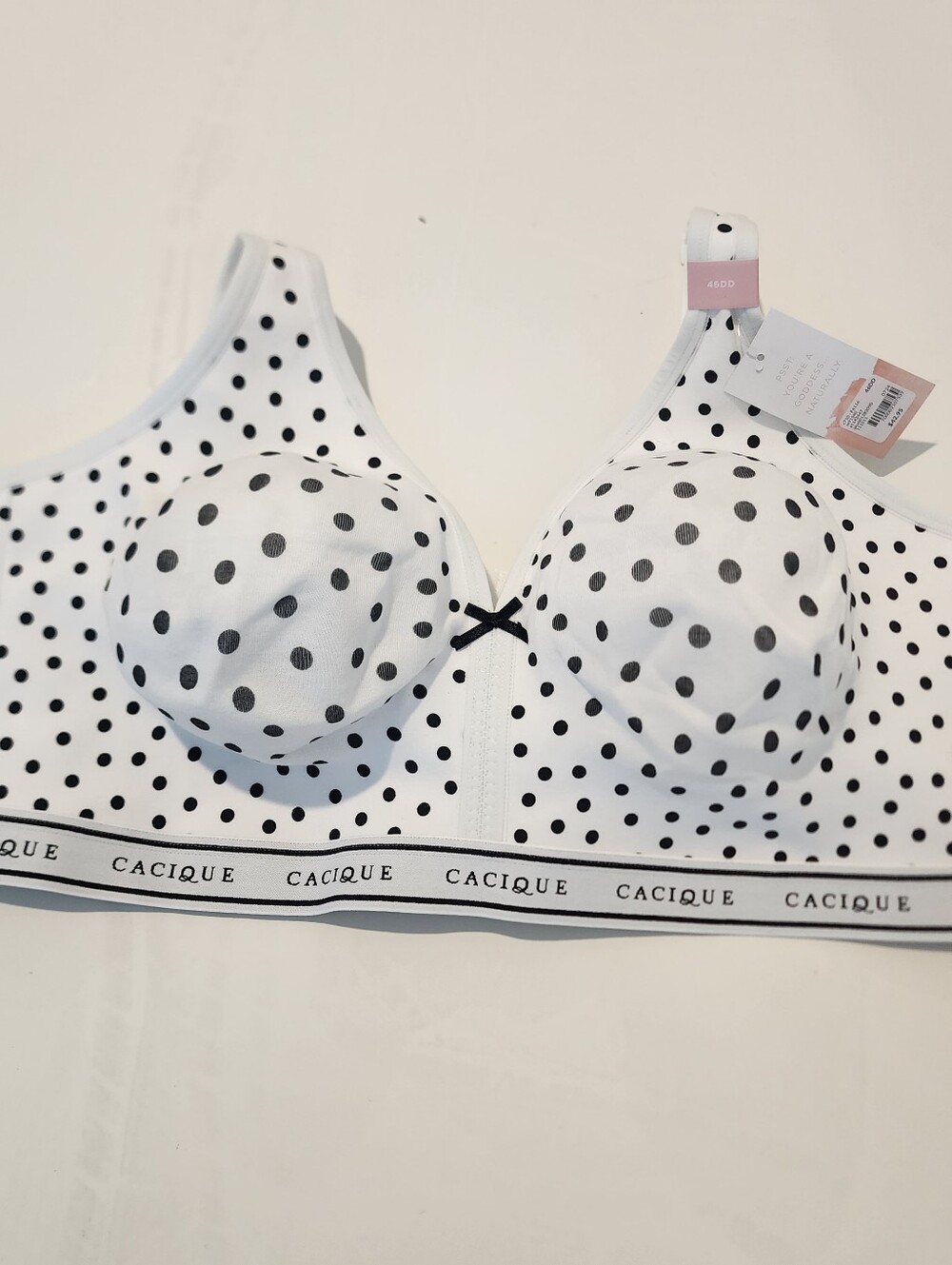 Cacique Women's Wireless Plus Full Coverage Bra White Black Polka Dot NWT 46 DD
